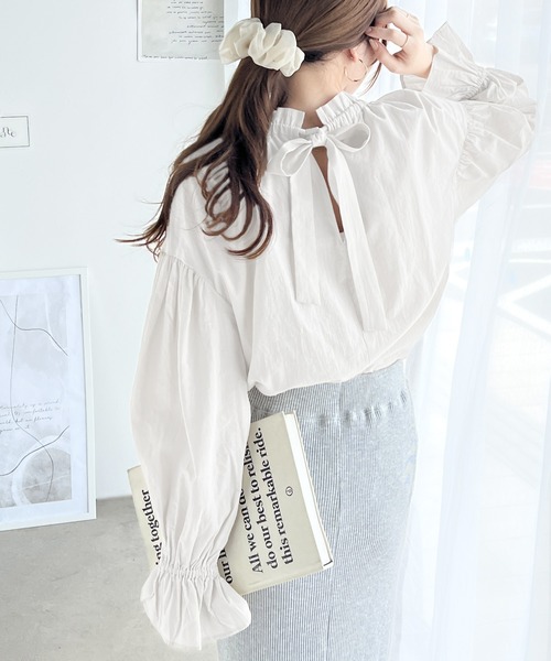 美品 エブール ebure ローガンコットンシャツブラウス 2way 秋服 セール】大人のガーリーテイスト。オーガニックコットン混 綿100％前後