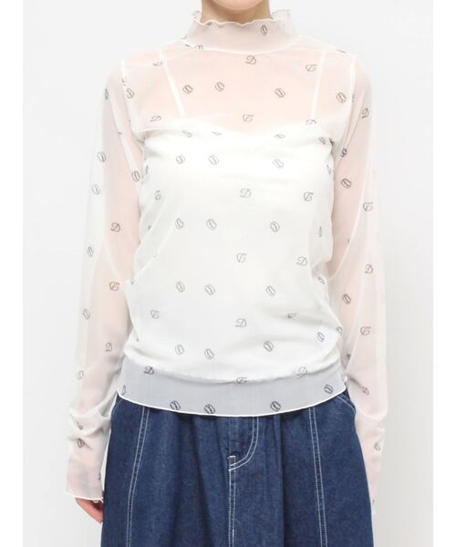 dazzlin（ダズリン）の「オリジナルロゴプリントチュールトップス（Tシャツ/カットソー・レディース・ブルー/オフホワイト/ピンク・FREE）」の5枚目の写真