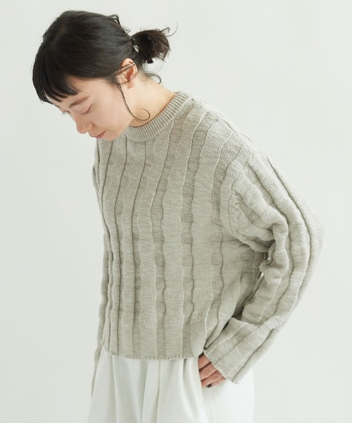 yuni（ユニ ）の「○スラブコットンジャカード ショート丈クルー