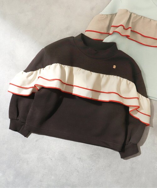 apres les cours（アプレレクール）の「【WEB限定】メロウフリルトレーナー（スウェット・キッズ・チャコール/ミント/オレンジ・100/90/120/140/130/80/110）」の2枚目の写真