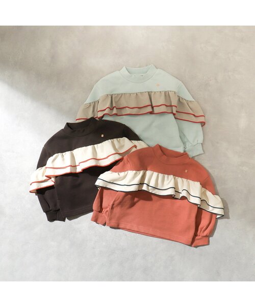 apres les cours（アプレレクール）の「【WEB限定】メロウフリルトレーナー（スウェット・キッズ・チャコール/ミント/オレンジ・100/90/120/140/130/80/110）」の6枚目の写真