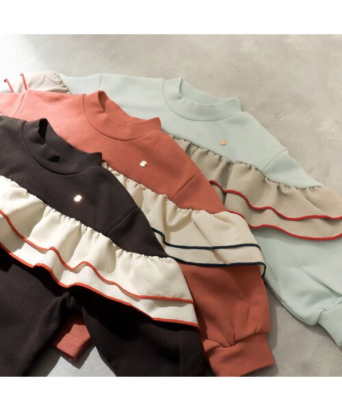 apres les cours（アプレレクール）の「【WEB限定】メロウフリルトレーナー（スウェット・キッズ・チャコール/ミント/オレンジ・100/90/120/140/130/80/110）」の7枚目の写真