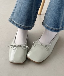 スクエアトゥエナメルリボンパンプス/バレエシューズ