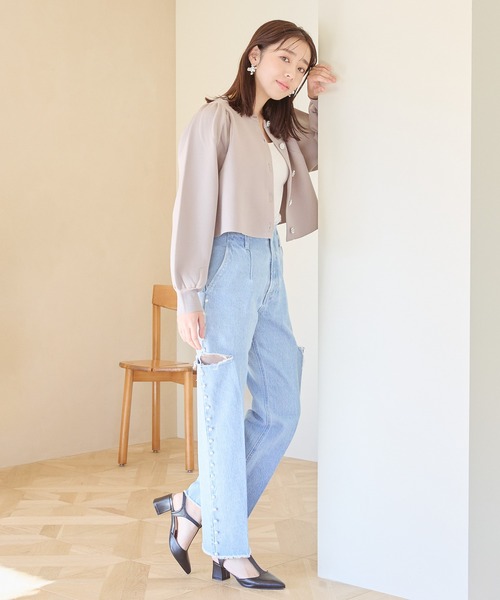 mysty woman(ミスティウーマン)の「ビジューボタンカーデ 101957(カーディガン/ボレロ・レディース・オフホワイト/ベージュ系その他/ピンク/ブラック・FREE)」の7枚目の写真