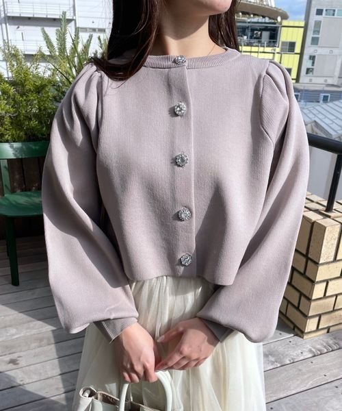mysty woman(ミスティウーマン)の「ビジューボタンカーデ 101957(カーディガン/ボレロ・レディース・オフホワイト/ベージュ系その他/ピンク/ブラック・FREE)」の13枚目の写真