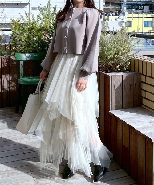 mysty woman(ミスティウーマン)の「ビジューボタンカーデ 101957(カーディガン/ボレロ・レディース・オフホワイト/ベージュ系その他/ピンク/ブラック・FREE)」の14枚目の写真