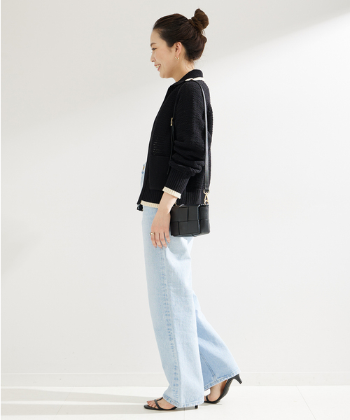 セール】襟付きバイカラーニットジャケット（カーディガン