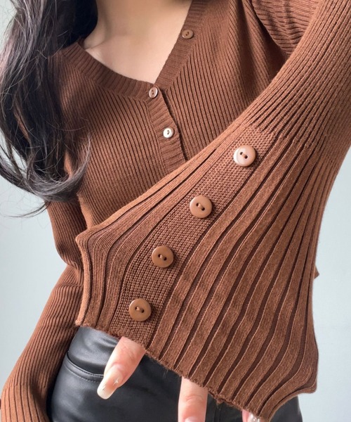 袖ボタンデザインベルスリーブニットカーデ（カーディガン/ボレロ