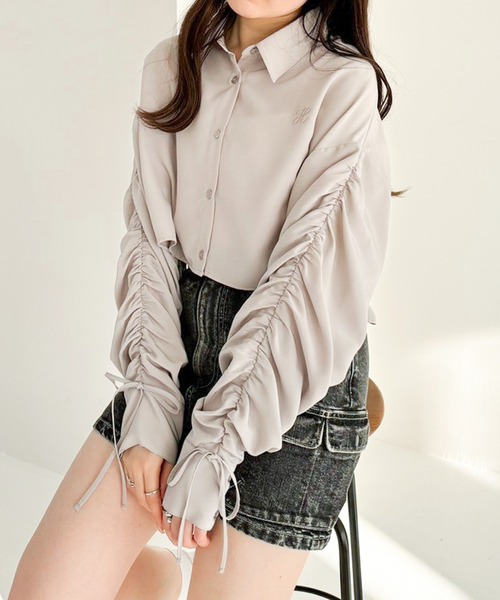 Heather(ヘザー)の「ショートシャーリングシャツ 105007(シャツ/ブラウス・レディース・ピンク/オフホワイト/グレー・FREE)」の2枚目の写真