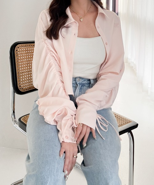 Heather(ヘザー)の「ショートシャーリングシャツ 105007(シャツ/ブラウス・レディース・ピンク/オフホワイト/グレー・FREE)」の3枚目の写真