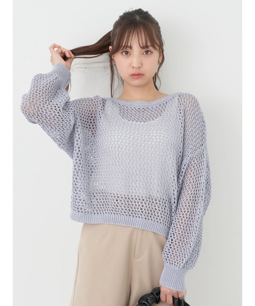 earth music&ecology(アースミュージックアンドエコロジー)の「スパンコールショートゆるニット(ニット/セーター・レディース・ブラック/アイボリー/ライム/サックスブルー・FREE)」の5枚目の写真