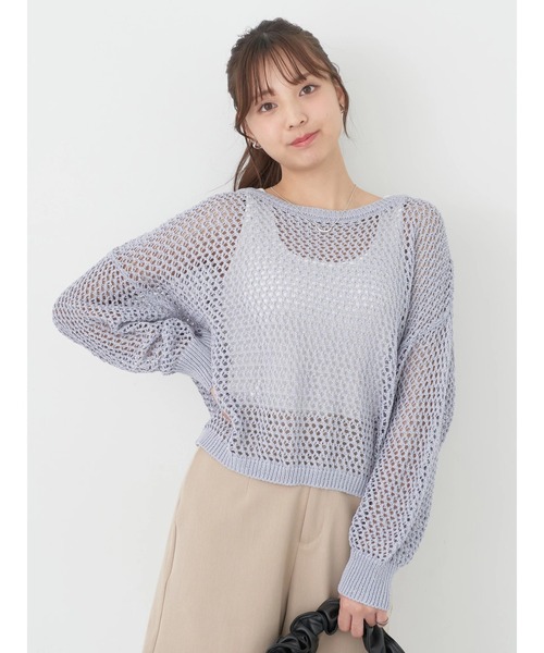 earth music&ecology(アースミュージックアンドエコロジー)の「スパンコールショートゆるニット(ニット/セーター・レディース・ブラック/アイボリー/ライム/サックスブルー・FREE)」の6枚目の写真