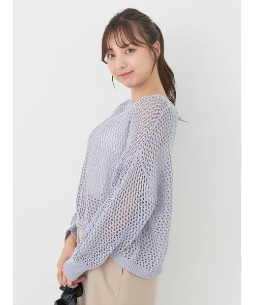 earth music&ecology(アースミュージックアンドエコロジー)の「スパンコールショートゆるニット(ニット/セーター・レディース・ブラック/アイボリー/ライム/サックスブルー・FREE)」の7枚目の写真