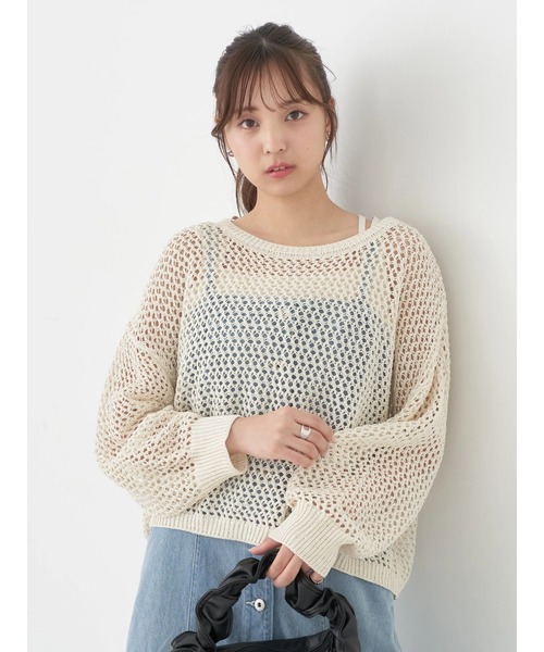 earth music&ecology(アースミュージックアンドエコロジー)の「スパンコールショートゆるニット(ニット/セーター・レディース・ブラック/アイボリー/ライム/サックスブルー・FREE)」の12枚目の写真