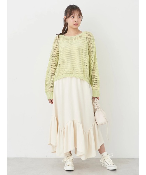 earth music&ecology(アースミュージックアンドエコロジー)の「スパンコールショートゆるニット(ニット/セーター・レディース・ブラック/アイボリー/ライム/サックスブルー・FREE)」の21枚目の写真