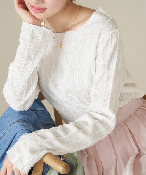 ROPE' PICNIC（ロペピクニック）の「フリンジカットソー（Tシャツ/カットソー・レディース・ホワイト/ブラック/ライトグリーン・38）」の2枚目の写真