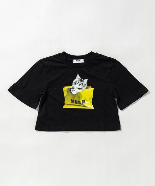 MSGM(エムエスジーエム)の「MSGM(エムエスジーエム)Kids & Junior ブランドロゴキャット半袖Tシャツカットソー(Tシャツ/カットソー・キッズ・ブラック/ホワイト/ライラック・12Y/8Y/6Y/10Y/14Y/4Y)」の1枚目の写真
