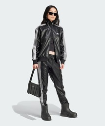 adidas アディダス / フェイクレザートラックパンツ 美品 フェイクレザー アディカラー スリーストライプス ファイヤー