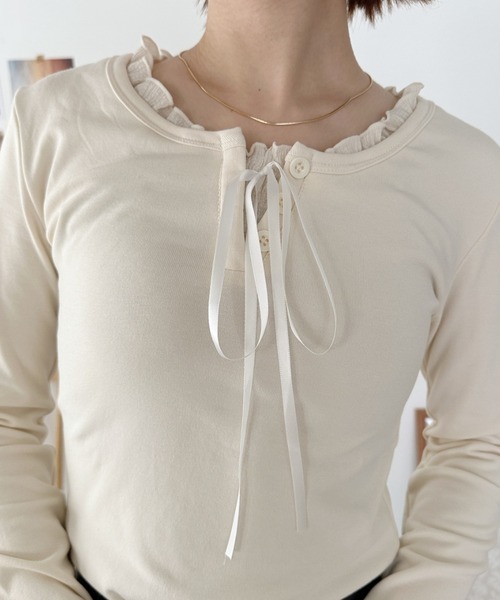 CLEAトップス CLEA tシャツ レースアップフロントリボントップス レディース