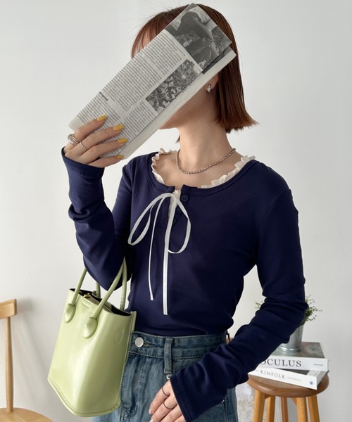 CLEAトップス CLEA（クレア）の「フロントリボンレイヤードトップス（Tシャツ
