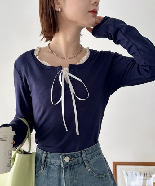 CLEA（クレア）の「フロントリボンレイヤードトップス（Tシャツ