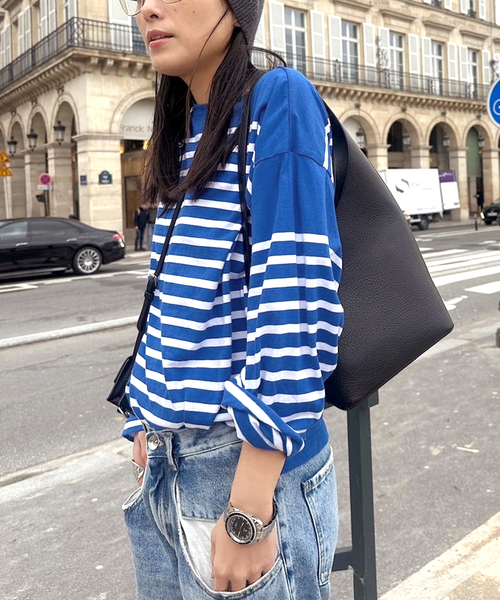 Johnbull（ジョンブル）の「【JOHNBULL/ジョンブル】別注バスクTシャツ（Tシャツ/カットソー・レディース・ブルー/ネイビー/ホワイト・FREE）」の3枚目の写真