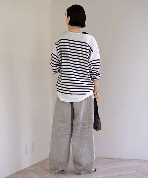 Johnbull（ジョンブル）の「【JOHNBULL/ジョンブル】別注バスクTシャツ（Tシャツ/カットソー・レディース・ブルー/ネイビー/ホワイト・FREE）」の11枚目の写真