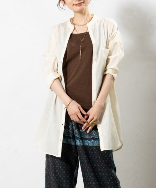 aunt lily(アントリリー)の「リネン混ドライタンガリー ロングシャツ|日本製素材 羽織り 麻 接触冷感 シワになりにくい 綿 麻 コットン リネン(シャツ/ブラウス・レディース・グレー/ピンク/キナリ・M/L/S/LL)」の20枚目の写真