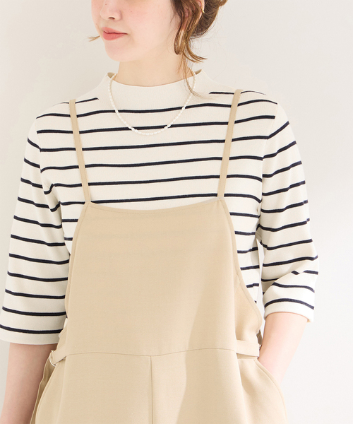 B.C STOCK（ベーセーストック）の「ソウバリ5分袖ハイゲージニット（ニット/セーター・レディース・アイボリー/ブラック/ネイビー・FREE）」の3枚目の写真