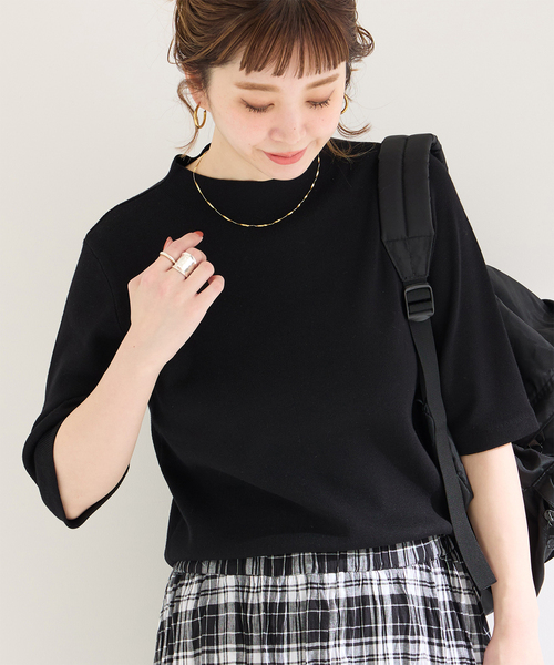 B.C STOCK（ベーセーストック）の「ソウバリ5分袖ハイゲージニット（ニット/セーター・レディース・アイボリー/ブラック/ネイビー・FREE）」の2枚目の写真