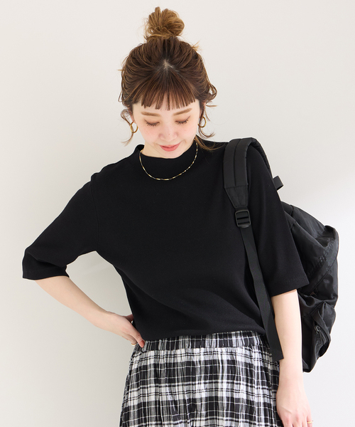 B.C STOCK（ベーセーストック）の「ソウバリ5分袖ハイゲージニット（ニット/セーター・レディース・アイボリー/ブラック/ネイビー・FREE）」の5枚目の写真