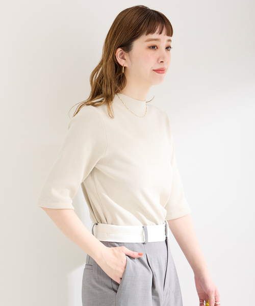 B.C STOCK（ベーセーストック）の「ソウバリ5分袖ハイゲージニット（ニット/セーター・レディース・アイボリー/ブラック/ネイビー・FREE）」の22枚目の写真