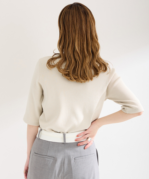 B.C STOCK（ベーセーストック）の「ソウバリ5分袖ハイゲージニット（ニット/セーター・レディース・アイボリー/ブラック/ネイビー・FREE）」の21枚目の写真