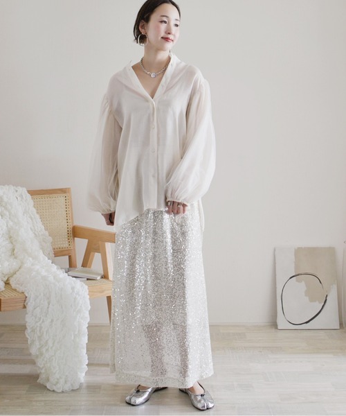 ECRIRE（エクリール）の「【ECRIRE by 陽】チュールレイヤードスリーブブラウス（シャツ/ブラウス・レディース・ベージュ/オフホワイト/ピンク・M）」の7枚目の写真