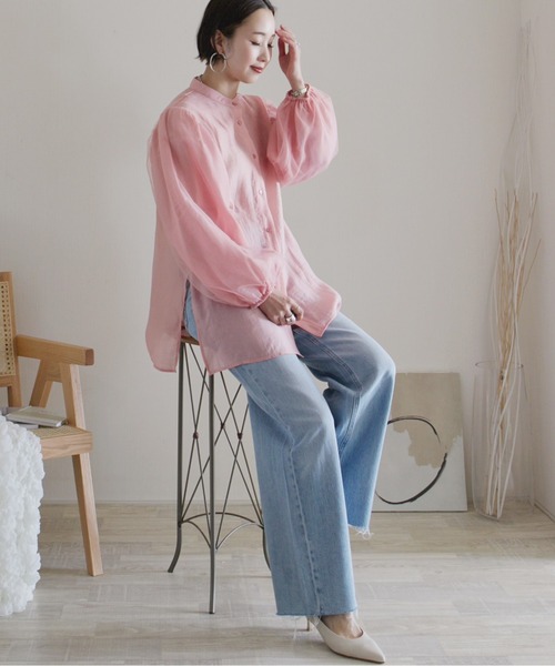 ECRIRE（エクリール）の「【ECRIRE by 陽】チュールレイヤードスリーブブラウス（シャツ/ブラウス・レディース・ベージュ/オフホワイト/ピンク・M）」の13枚目の写真