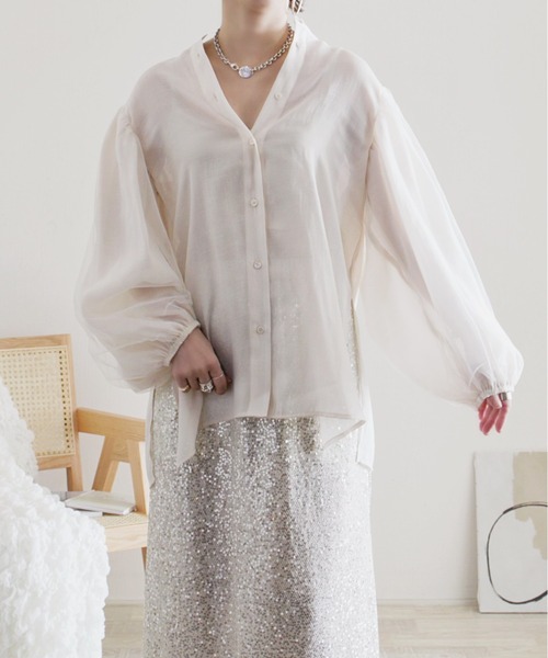 ECRIRE（エクリール）の「【ECRIRE by 陽】チュールレイヤードスリーブブラウス（シャツ/ブラウス・レディース・ベージュ/オフホワイト/ピンク・M）」の15枚目の写真