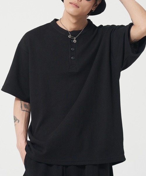 ROUGH TRADE(ラフトレード)の「ワッフルヘンリーネックTEE(M1)(Tシャツ/カットソー・メンズ・ブラック/ブルー/ミント/ホワイト・MEDIUM/LARGE/X-LARGE)」の3枚目の写真
