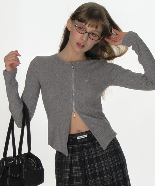 CRANK（クランク）の「RIBBED ZIPPER CARDIGAN（カーディガン/ボレロ・レディース・ブラック/ライトグレー・FREE）」の13枚目の写真