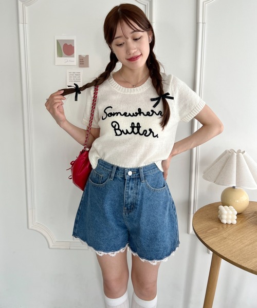 Loueme(ルエム)の「レーストリムデニムショートパンツ(デニムパンツ・レディース・ブルー/ブラック・M)」の13枚目の写真