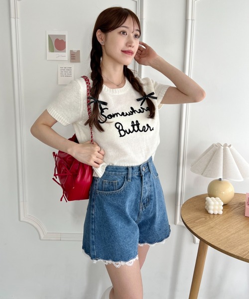 Loueme(ルエム)の「レーストリムデニムショートパンツ(デニムパンツ・レディース・ブルー/ブラック・M)」の12枚目の写真