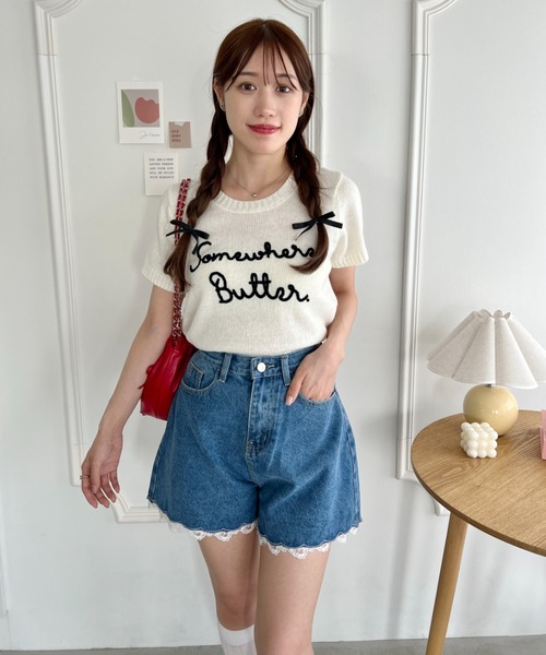 Loueme(ルエム)の「レーストリムデニムショートパンツ(デニムパンツ・レディース・ブルー/ブラック・M)」の11枚目の写真