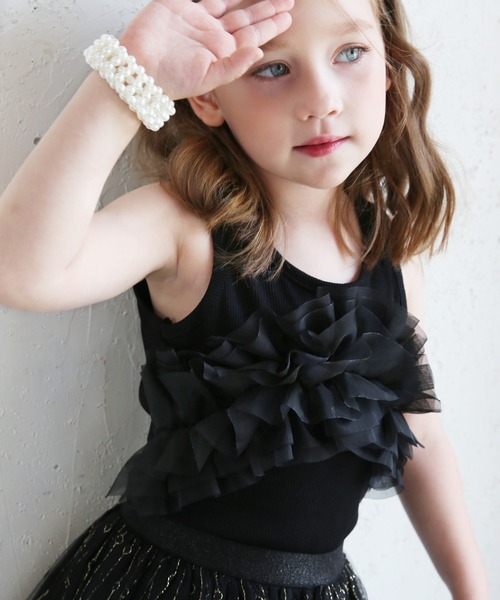 Rora(ローラ)の「エマリ フリル タンクトップ(Tシャツ/カットソー・キッズ・ラベンダー/クリーム/ブラック・110cm/120cm/130cm/140cm/150cm)」の2枚目の写真