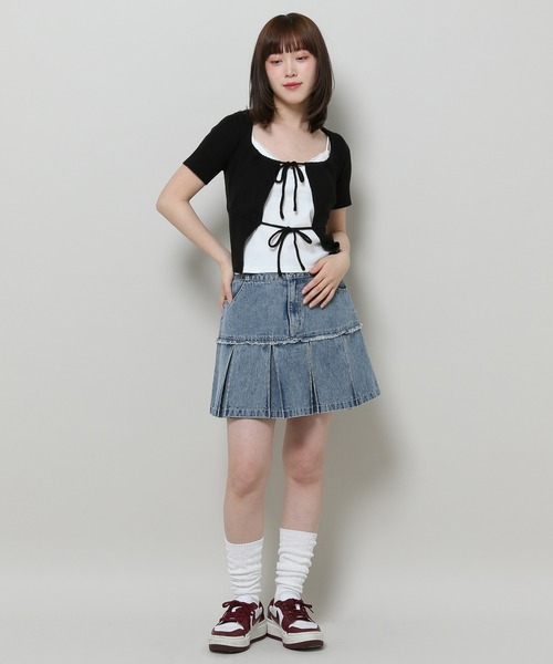 FANCY CLUB（ファンシークラブ）の「NASTY FANCY CLUB／２ボタンクロップカーディガン  2123892（カーディガン/ボレロ・レディース・ブラック/ライトブルー・FREE）」の14枚目の写真