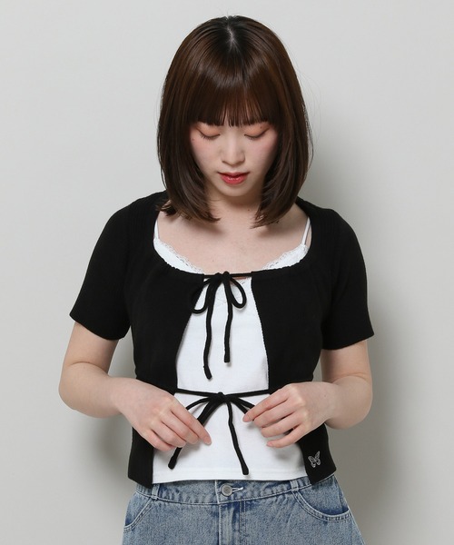 FANCY CLUB（ファンシークラブ）の「NASTY FANCY CLUB／２ボタンクロップカーディガン  2123892（カーディガン/ボレロ・レディース・ブラック/ライトブルー・FREE）」の15枚目の写真