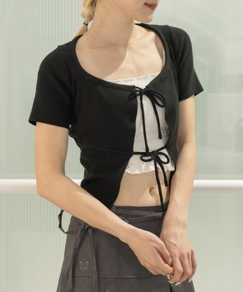 FANCY CLUB（ファンシークラブ）の「NASTY FANCY CLUB／２ボタンクロップカーディガン  2123892（カーディガン/ボレロ・レディース・ブラック/ライトブルー・FREE）」の5枚目の写真