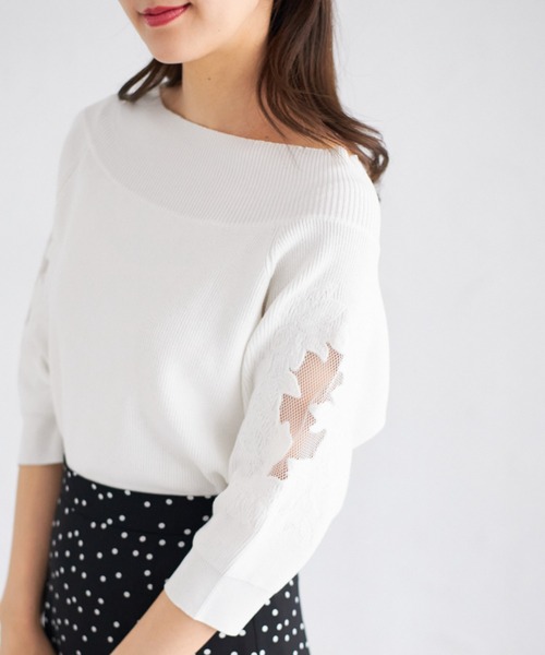 tocco closet(トッコ クローゼット)の「【ZOZO限定】スリーブレースニットプルオーバー(ニット/セーター・レディース・チャコール/ブルー/オフホワイト/ブラック・M)」の3枚目の写真