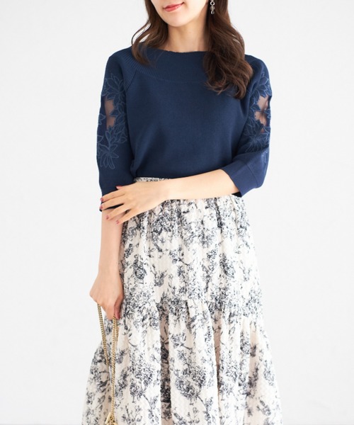 tocco closet(トッコ クローゼット)の「【ZOZO限定】スリーブレースニットプルオーバー(ニット/セーター・レディース・チャコール/ブルー/オフホワイト/ブラック・M)」の6枚目の写真