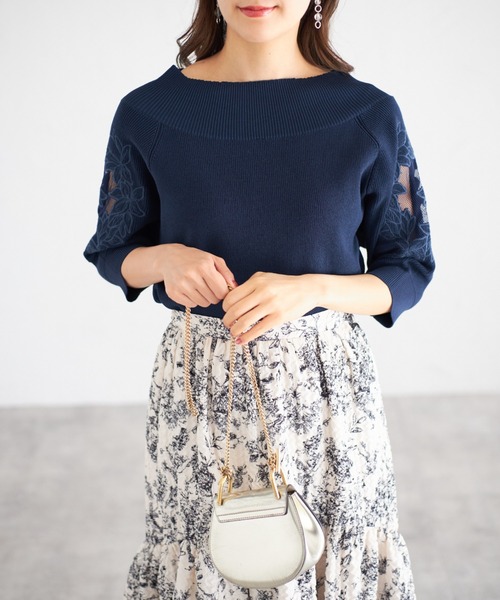 tocco closet(トッコ クローゼット)の「【ZOZO限定】スリーブレースニットプルオーバー(ニット/セーター・レディース・チャコール/ブルー/オフホワイト/ブラック・M)」の7枚目の写真
