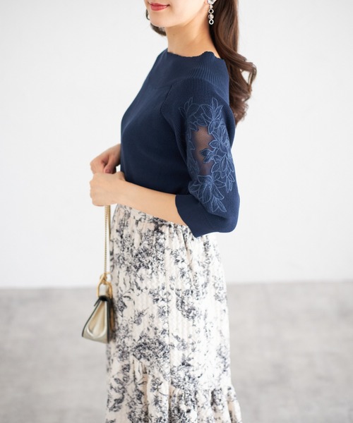 tocco closet(トッコ クローゼット)の「【ZOZO限定】スリーブレースニットプルオーバー(ニット/セーター・レディース・チャコール/ブルー/オフホワイト/ブラック・M)」の9枚目の写真