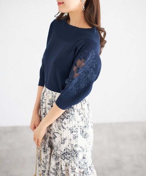tocco closet(トッコ クローゼット)の「【ZOZO限定】スリーブレースニットプルオーバー(ニット/セーター・レディース・チャコール/ブルー/オフホワイト/ブラック・M)」の10枚目の写真